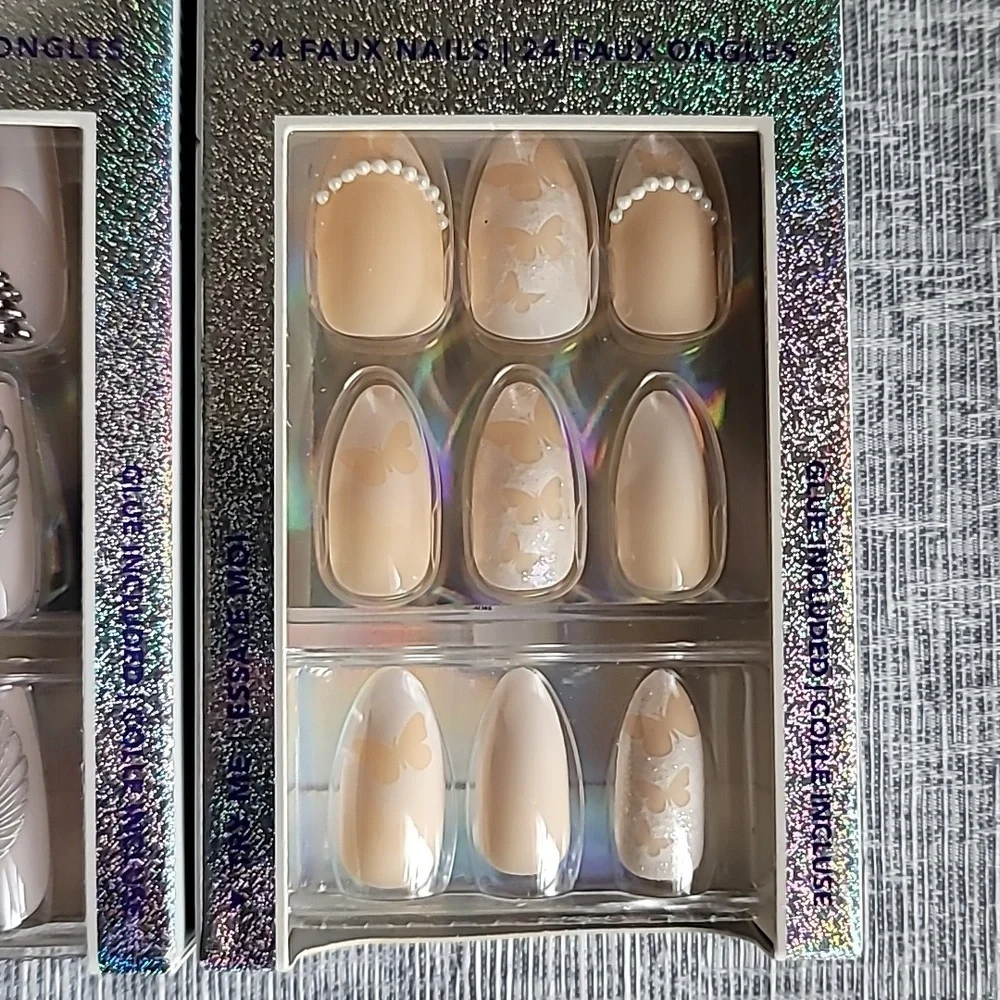 3 Packs of Claires Glue On Nails Rhinestones Pink Cream New